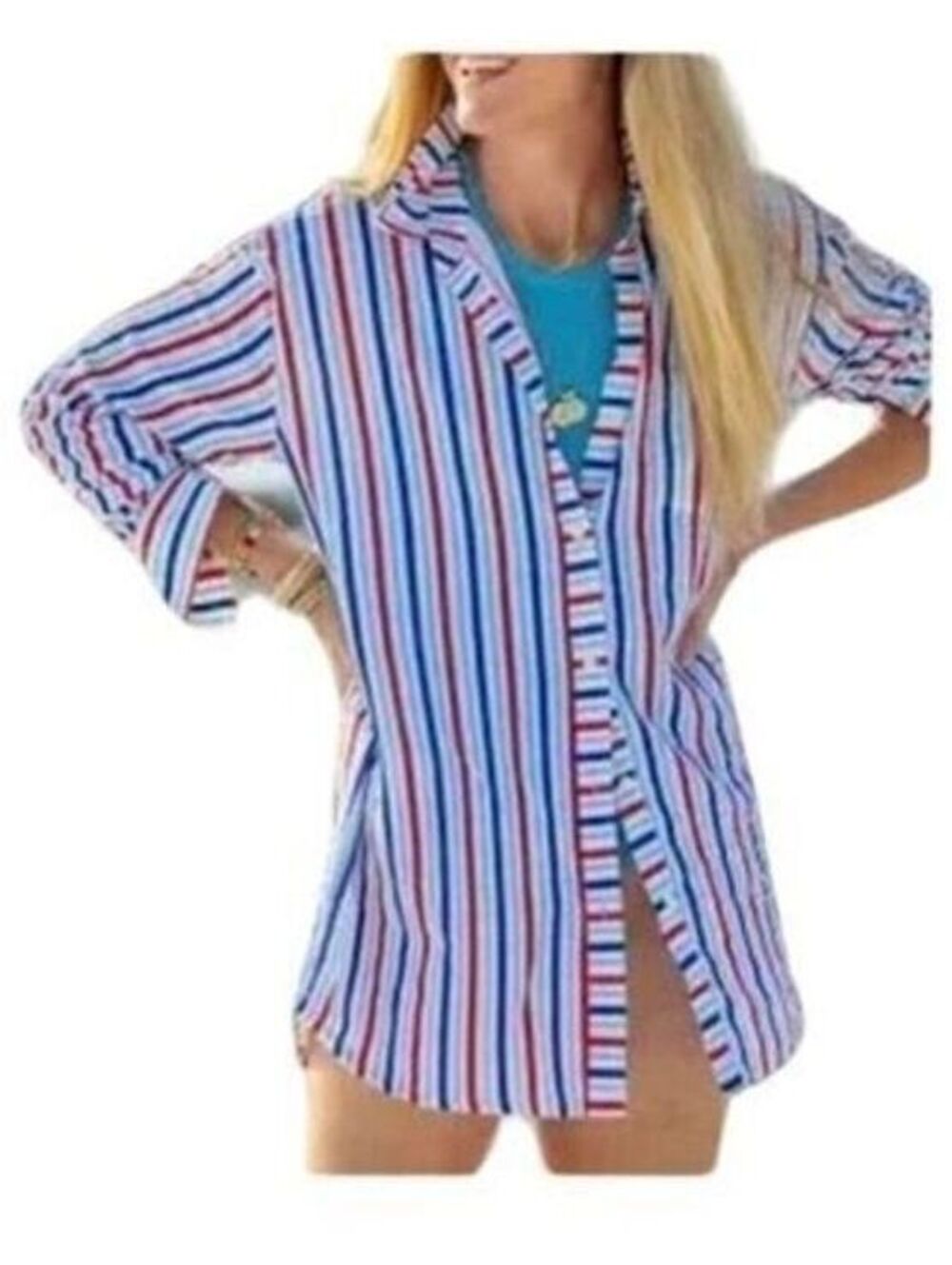 Addison Bay Naples Shirt Dress XS NWT Striped Cotton Oversized Tunic Preppy
